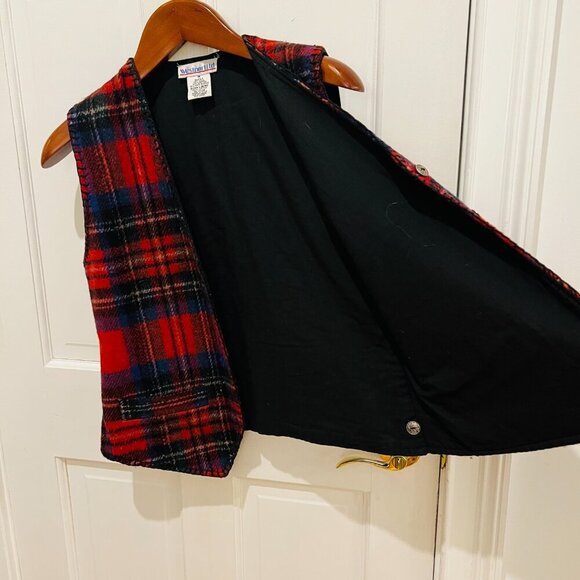 Westport LTD Vintage Red Black Buffalo Plaid Wool Blend Vest Size Medium - Picture 7 of 16